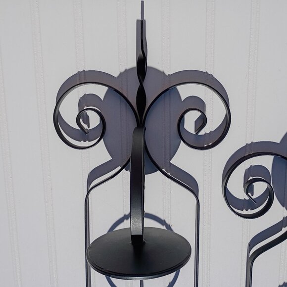 Black Wrought Iron Wall Sconce Pair Pillar Candle Holders Sconces Candelabras - Picture 2 of 9